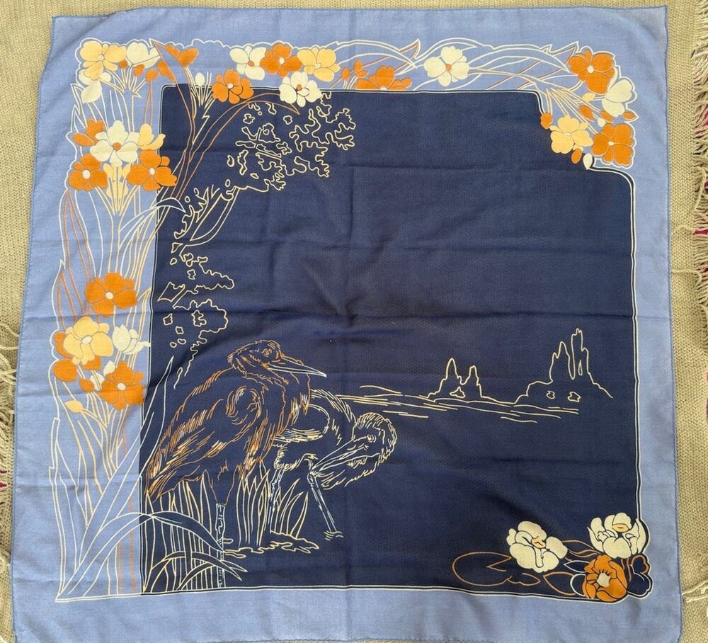 Blue and Orange Floral Crane Scarf Women 35 in